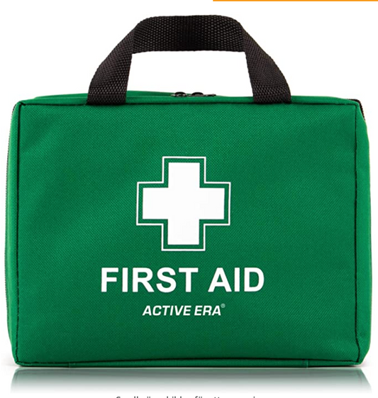 Första hjälpen-set – 220-delar - innehåller kylpaket, CPR-mask, ögonsköljning, räddningsfilt för hem, kontor eller bil | grön