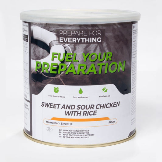 Kyckling i sötsur sås med Ris Burk 8 portioner - Frystorkad - Sweet and Sour Chicken with Rice Tin - Fuel Your Preparation. ca 25 års hållbarhet.