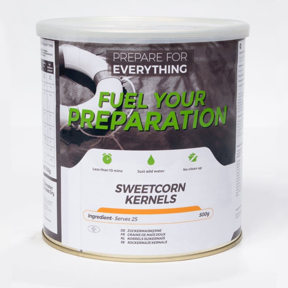 Majs Burk 25 portioner - Frystorkad - FYP Sweetcorn Tin - Fuel Your Preparation. ca 25 års hållbarhet.