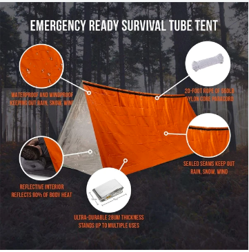 Nødtelt 2 personer - Orange Sølvfolie - Emergency Shelter Camping Survival Telt